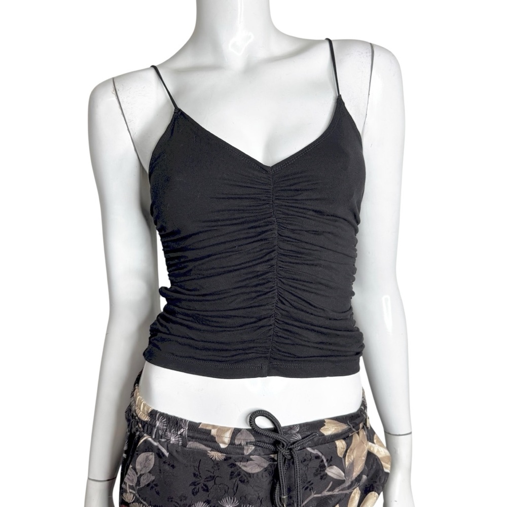 🤑 5/$25 Forever 21 Spaghetti Strap Runched V-Neck Black Crop Top